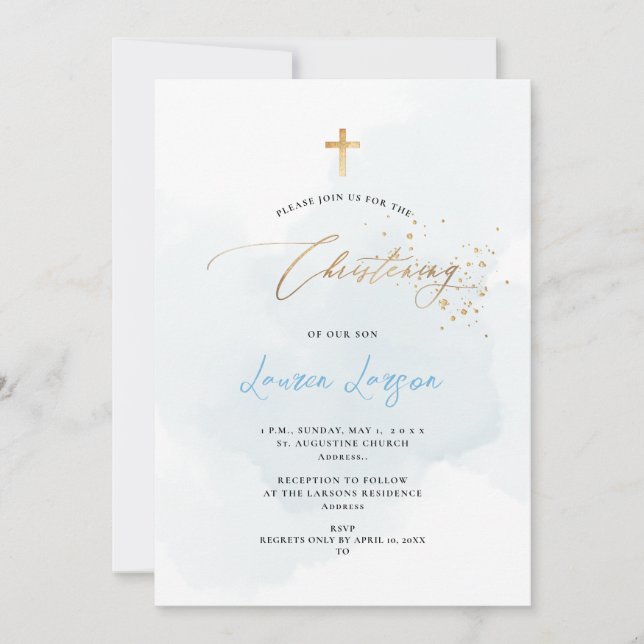 Invitation ArtsApp Elegant H2 Washed Pale Bleu Christening (Devant)