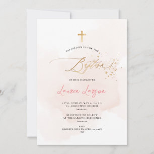 Invitation ArtsApp Élégant H2 Washed Pale Rose Baptême