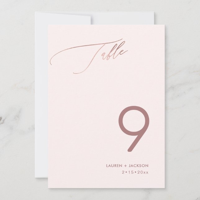 Invitation ArtsApp Faux Rose Gold Luxe Calligraphy Table Non (Devant)