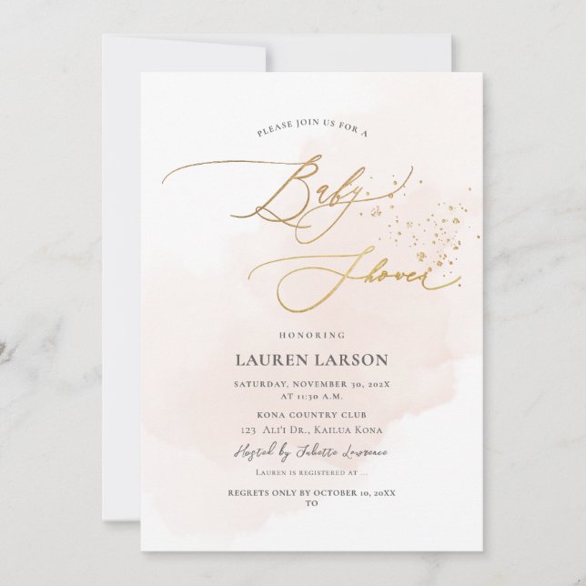 Invitation ArtsApp H2 Blush Pink Gold Calligraphy Baby shower (Devant)