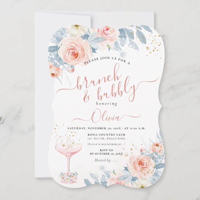 Invitation ArtsApp H2 Blush rose Roses Brunch Bubbly (Devant)
