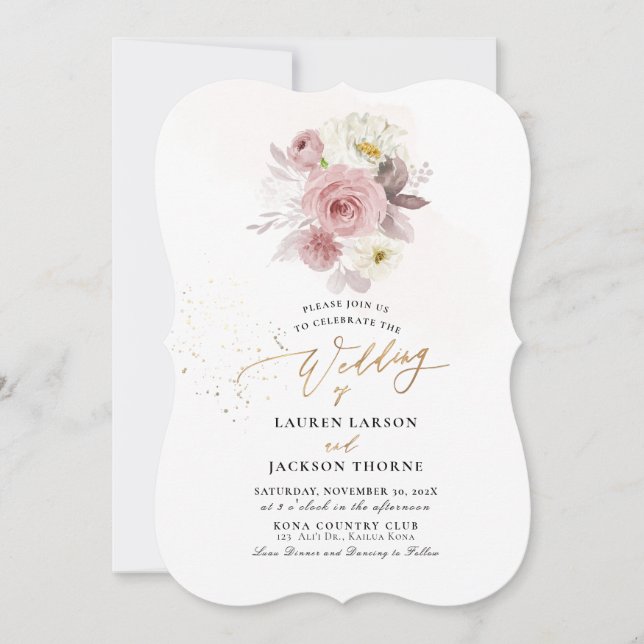 Invitation ArtsApp H2 Élégant Mariage Roses Poussiéreuses (Devant)