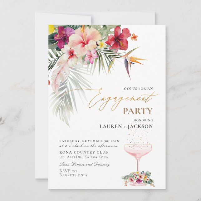 Invitation ArtsApp Tropical Paradise Faux Gold Fiançailles (Devant)