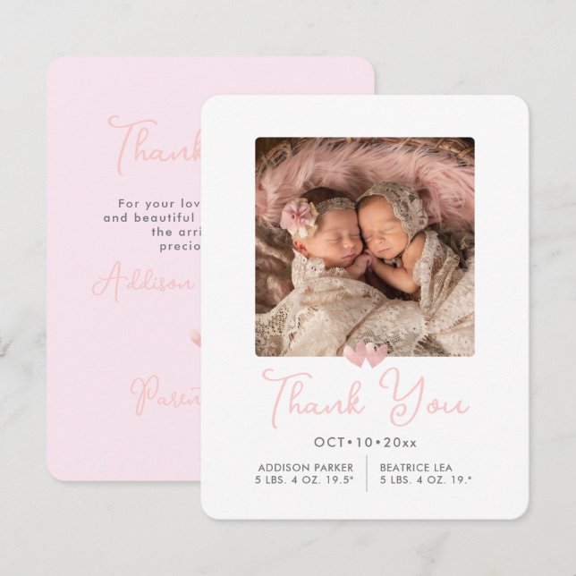 Invitation ArtsApp Twins Douche Merci+Faire-part de naissance (Devant / Derrière)