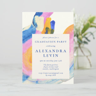 Invitation Artsy Abstrait Blue Aquarelle Partie de graduation