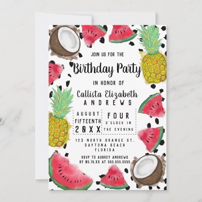 Invitation Artsy Moderne Fruit Pois Aquarelle Anniversaire (Devant)