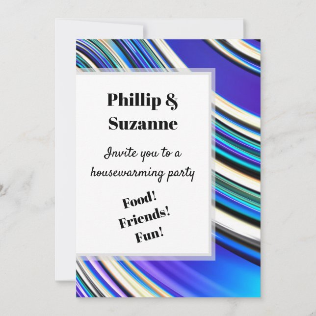 Invitation Artsy moderne Vague Bleu Fractées Motif Inv (Devant)