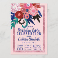 Artsy Parties scintillant rose bleu floral acryliq