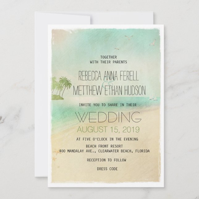 Invitation Artsy Retro Vintage Plage paisible Mariage Invitat (Devant)