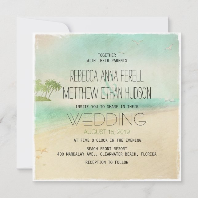 Invitation Artsy Retro Vintage Plage paisible Mariage Invitat (Devant)