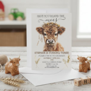 Invitation As-tu entendu la vache highland Boho d'anniversair