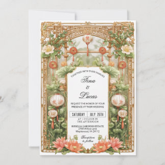 Invitation Asian Lotus and Lantern Wedding Ceremony