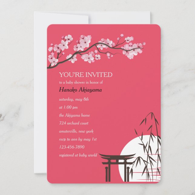 Invitation asiatique de baby shower de Sakura (Devant)