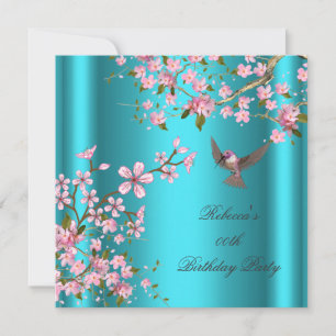 Invitation Asiatique Turquoise rose Fleur Anniversaire