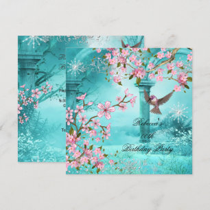 Invitation Asiatique Turquoise rose Fleur Anniversaire Fête O