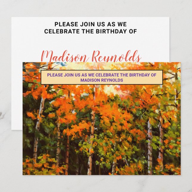 Invitation Aspen Glow Birthday Orange, Yellow, Green & Blue (Devant / Derrière)