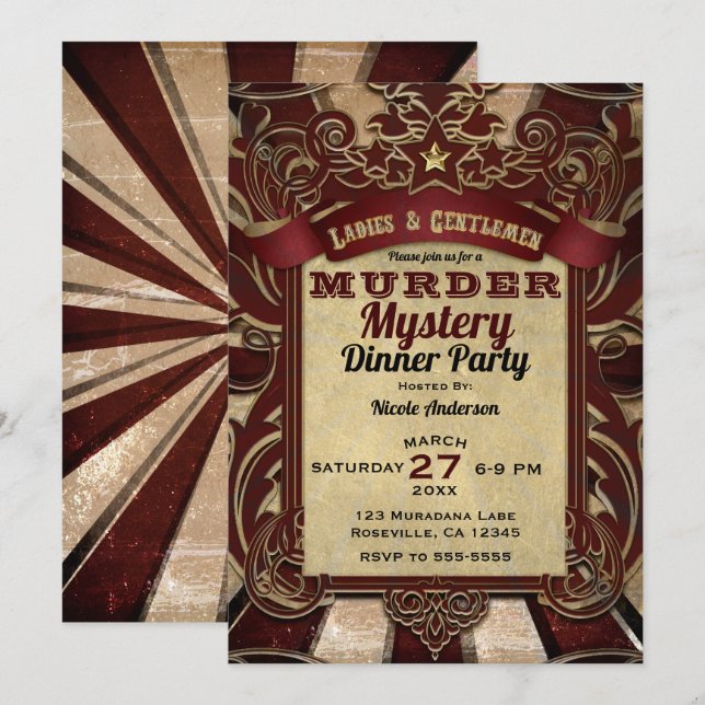 Invitation Assassinat Mystery Diner Party (Devant / Derrière)