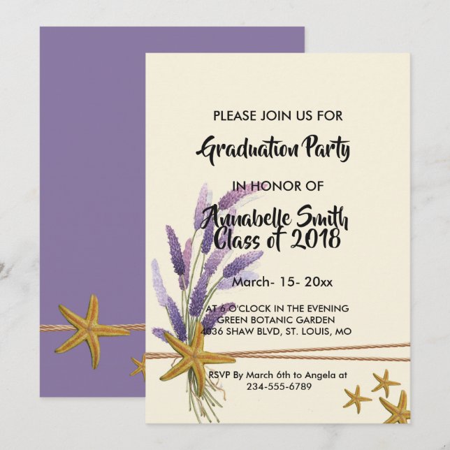Invitation Assez simple étoile de mer Graduation (Devant / Derrière)