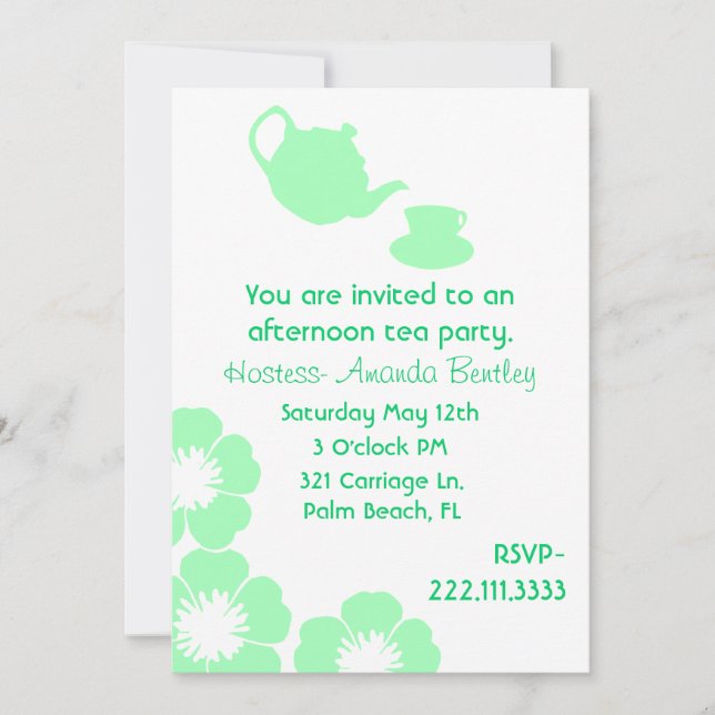 Invitation assez verte et blanche de thé (Devant)