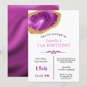 Invitation Assiette rose chic or doré pour anniversaire