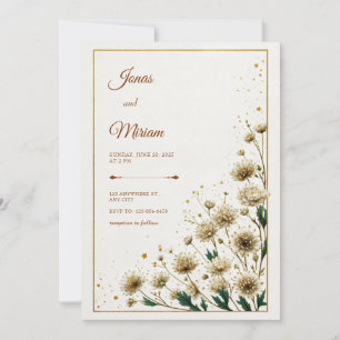 Invitation Astrantia blanche mariage doré Gold Gilded