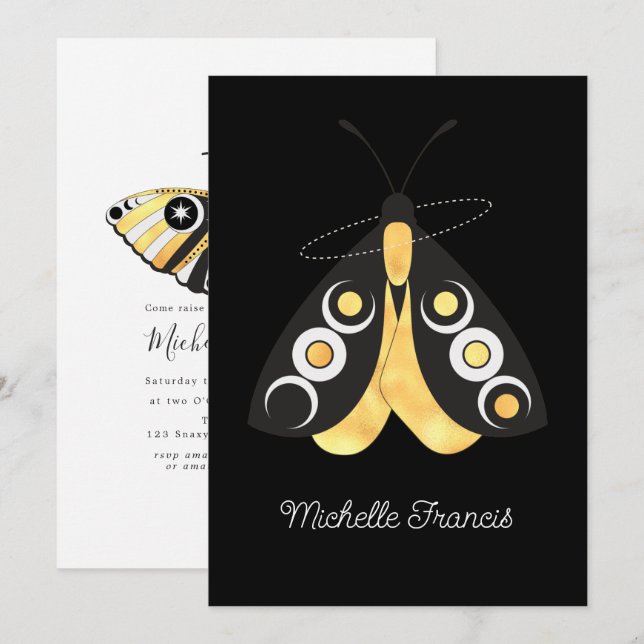 Invitation Astro mystique Céleste d'argent et de papillons au (Devant / Derrière)