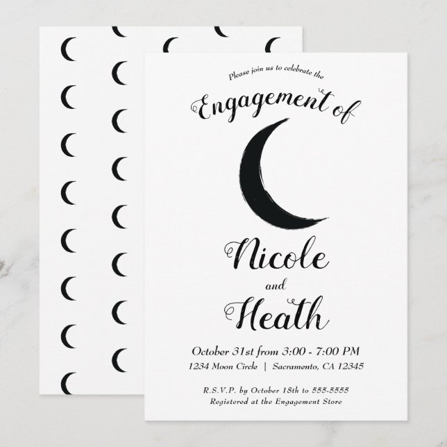 Invitation Astrologie de la Lune du Croissant noir Fiançaille (Devant / Derrière)