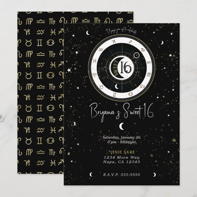 Invitation Astrologie personnalisée Soleil & Lune Symbole Swe (Devant / Derrière)