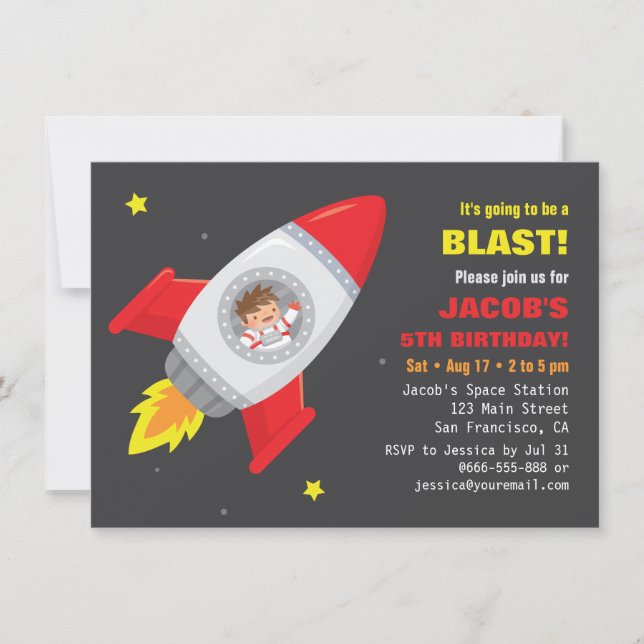 Invitation Astronaut Rocket Ship Espace Anniversaires de enfa (Devant)