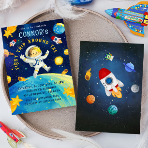 Invitation Astronaut Space Rocket Planètes Étoiles Anniversai