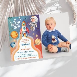 Invitation Astronaut Space Rockship Photo Anniversaire