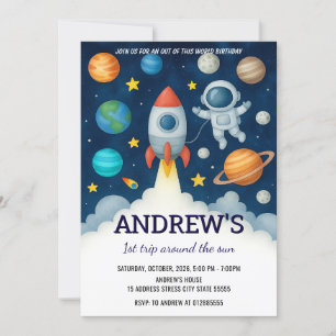 Invitation Astronaut spatial personnalisé pour enfant anniver