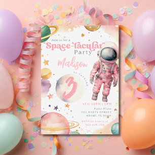 Invitation Astronaute rose Fille spatiale Anniversaire