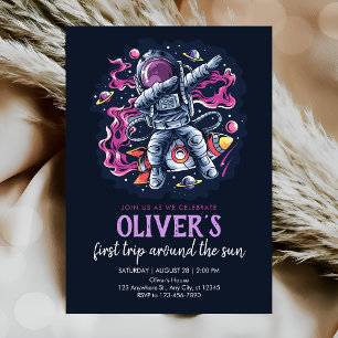 Invitation Astronaute sur une fusée spatiale avec des étoiles