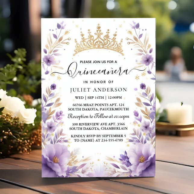 Invitation At Royal Gold Tiara Lilac Light Purple Quinceanera (Créateur téléchargé)