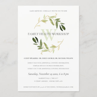 Invitation Atelier de Couronne de Feuillage Vert Or