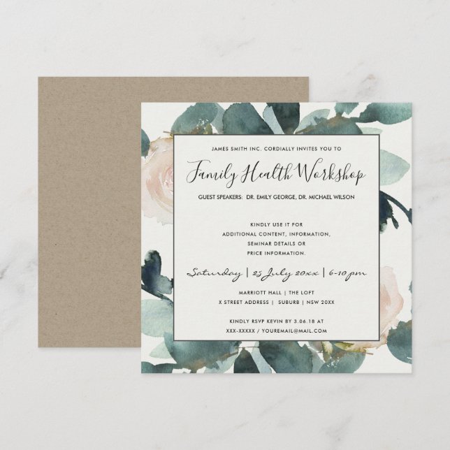 INVITATION ATELIER DE FLEURIS AVEC EUCALYPTUS ET ROSE (Devant / Derrière)