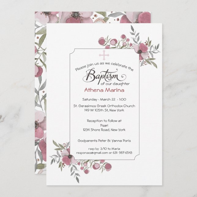 Invitation Athena Baptism (Devant / Derrière)