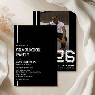 Invitation Athlétisme Photo Graduation Party Noir