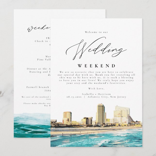Invitation ATLANTIC CITY Mariage Week-end Bienvenue Itinérair (Devant / Derrière)