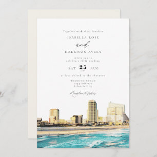 Invitation ATLANTIC CITY Watercolor Mariage Skyline