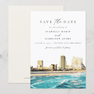 Invitation ATLANTIC CITY Watercolor New Jersey City Skyline