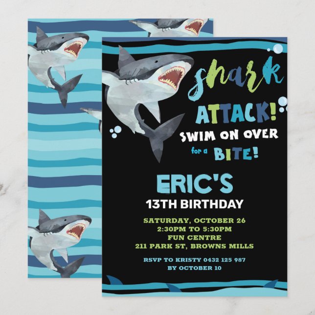 Invitation Attaque de requin Anniversaire de la fête de requi (Devant / Derrière)