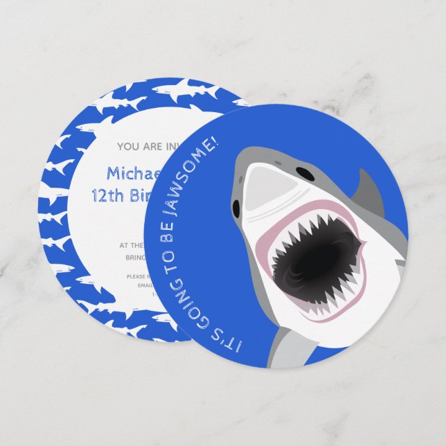 Invitation Attaque de requin : fête d'anniversaire sur la pla (Devant / Derrière)