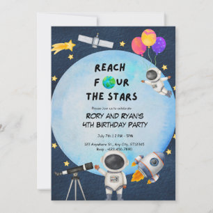 Invitation Atteignez QUATRE étoiles - Twin 4th Birthday Invit