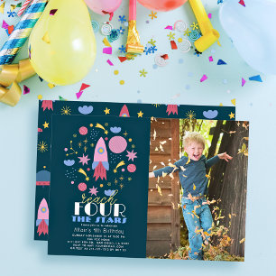 Invitation Atteindre QUATRE Étoiles Marine Photo Espace Anniv