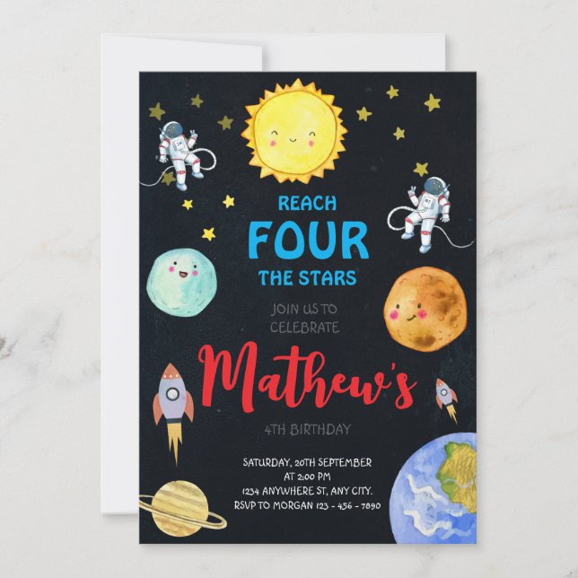 Invitation Atteindre Quatre Les Étoiles Extérieur Partie Anni (Devant)