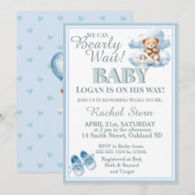Attendre Teddy Bear Sur Un Baby shower Nuageux