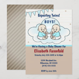 Invitation Attente de jumeaux dans le Baby shower nuageux