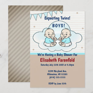 Invitation Attente de jumeaux dans le Baby shower nuageux